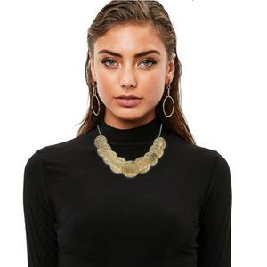 Textured Disc Boho Necklace Gold-Tone